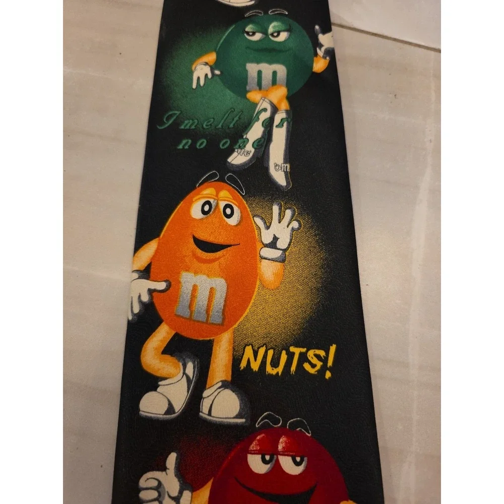 M&M's Brand‎ Character Slogans Novelty Tie Necktie Black 100% Polyester B1